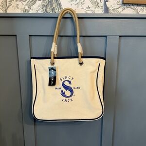 Satchels New York Canvas Boat Tote Bag NWT Nautical Rope Handles‎ Embroidered S